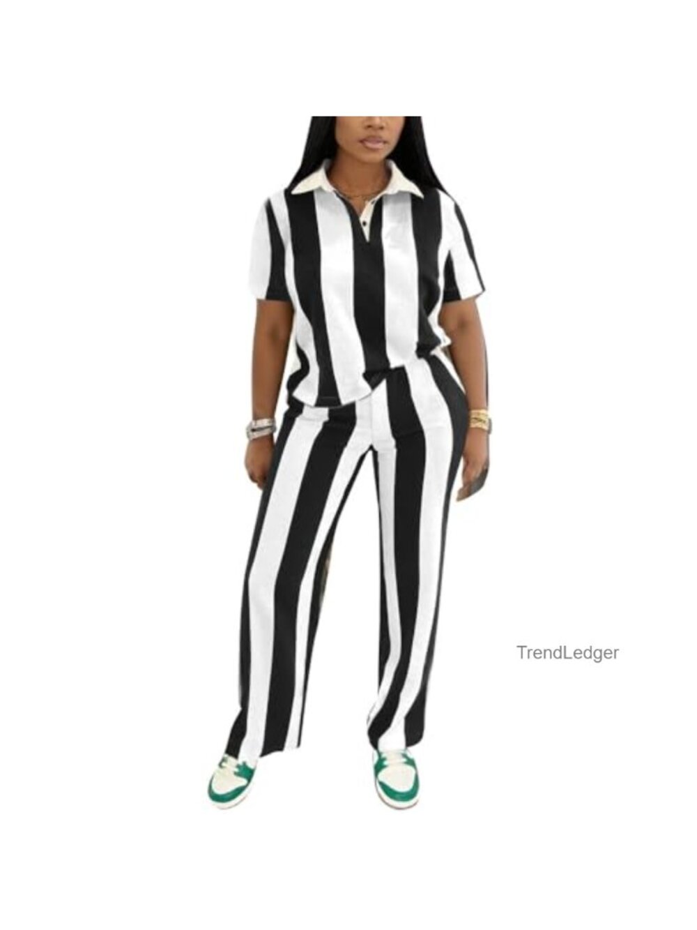 Women's 2 Piece Outfits Short Sleeve Polo Shirt Wide Leg Pants Tracksuit Lounge